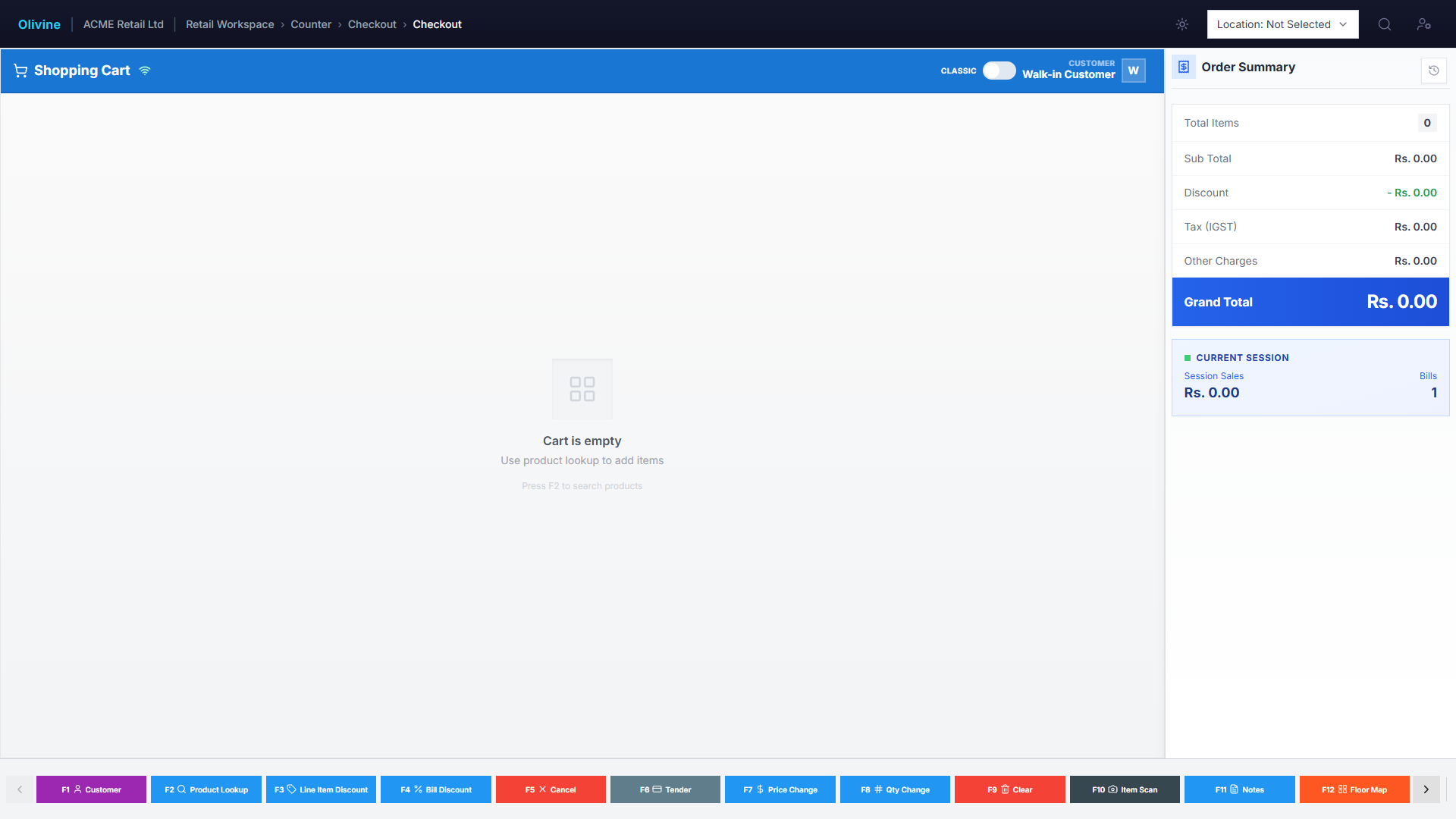 Olivine point of sale checkout screen
