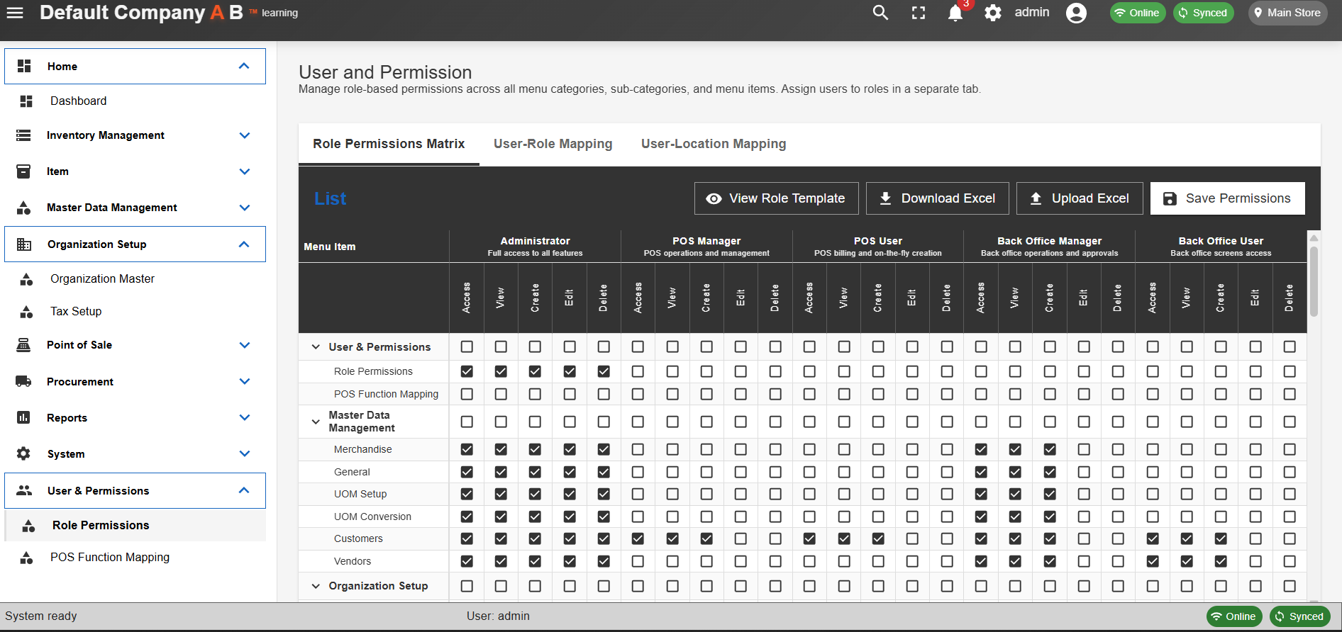 Olivine user permissions screen